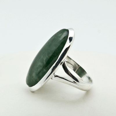 Sterling Silver Moss Agate Ring Size 7