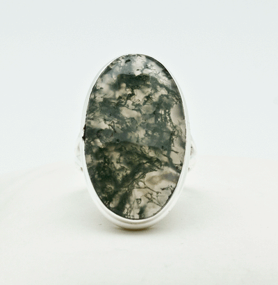 Sterling Silver Moss Agate Rings Size 7