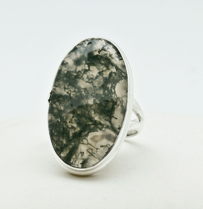 Sterling Silver Moss Agate Rings Size 7