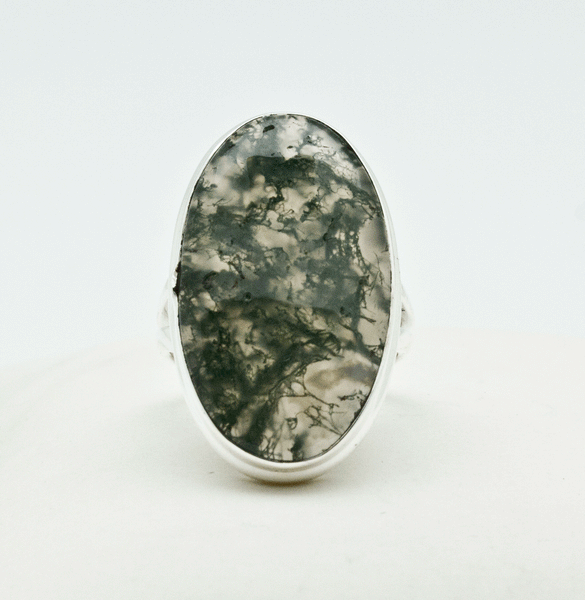 Sterling Silver Moss Agate Rings Size 7