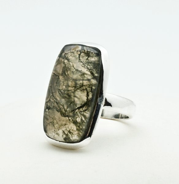 Sterling Silver Moss Agate Ring Size 7