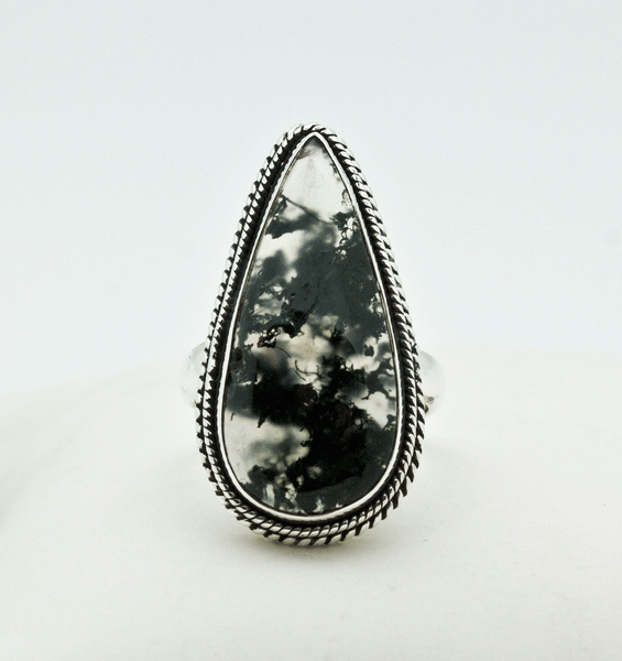 Sterling Silver Moss Agate Ring Size 7