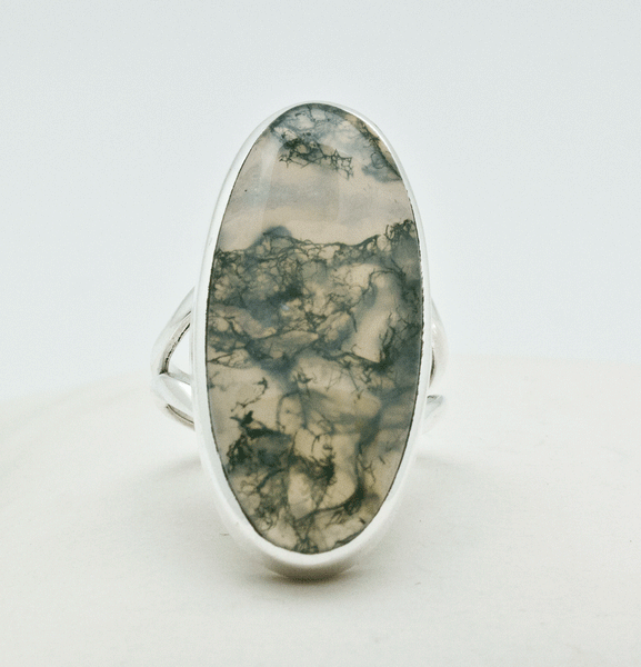 Sterling Silver Moss Agate Ring Size 7