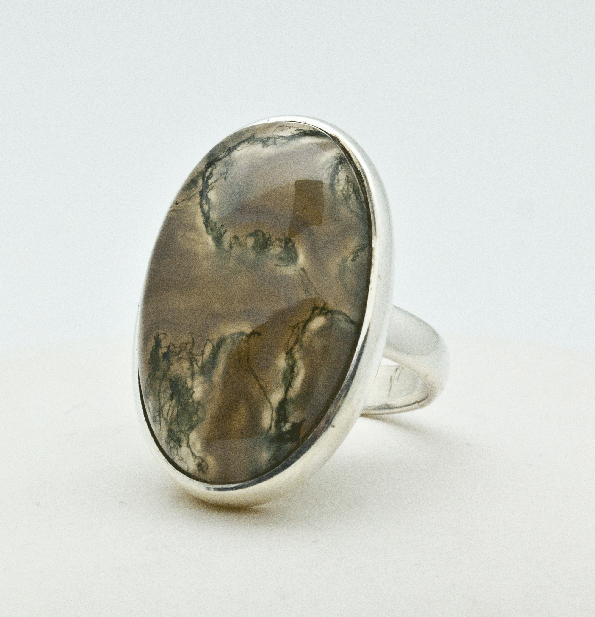 Sterling Silver Moss Agate Size 6.5