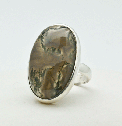 Sterling Silver Moss Agate Size 6.5