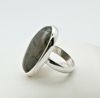 Sterling Silver Moss Agate Size 6.5
