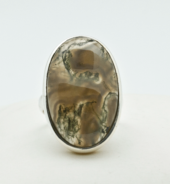 Sterling Silver Moss Agate Size 6.5