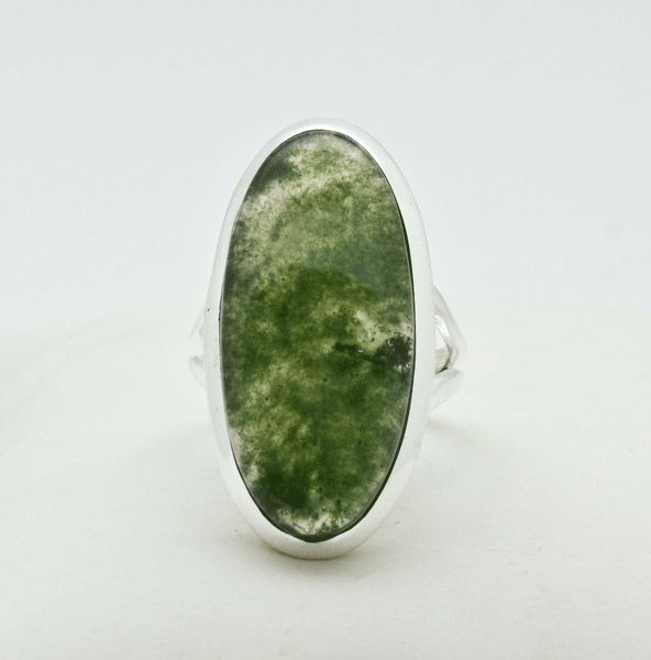 Sterling Silver Moss Agate Ring Size 6