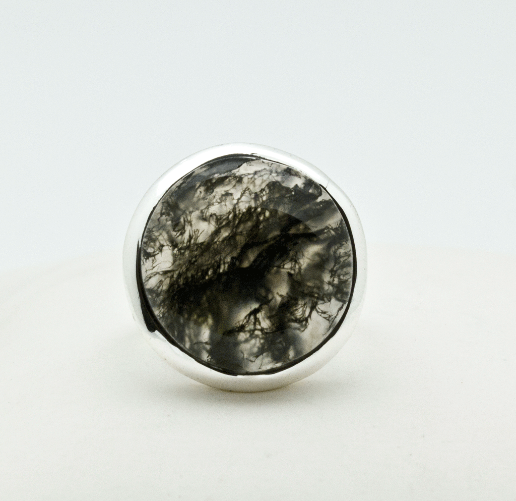 Sterling Silver Moss Agate Ring Size 6