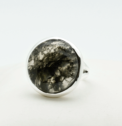 Sterling Silver Moss Agate Ring Size 6