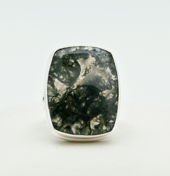 Sterling Silver Moss Agate Ring Size 6