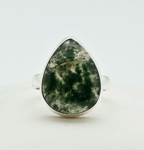 Sterling Silver Moss Agate Ring Size 9