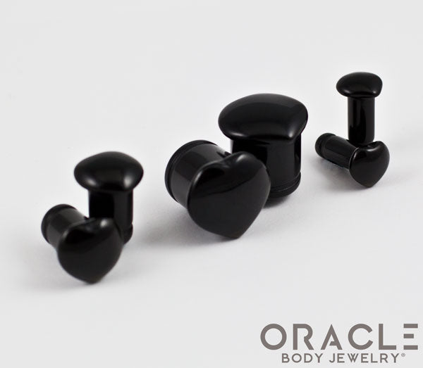 Single Flare Heart Front Black Onyx Plugs