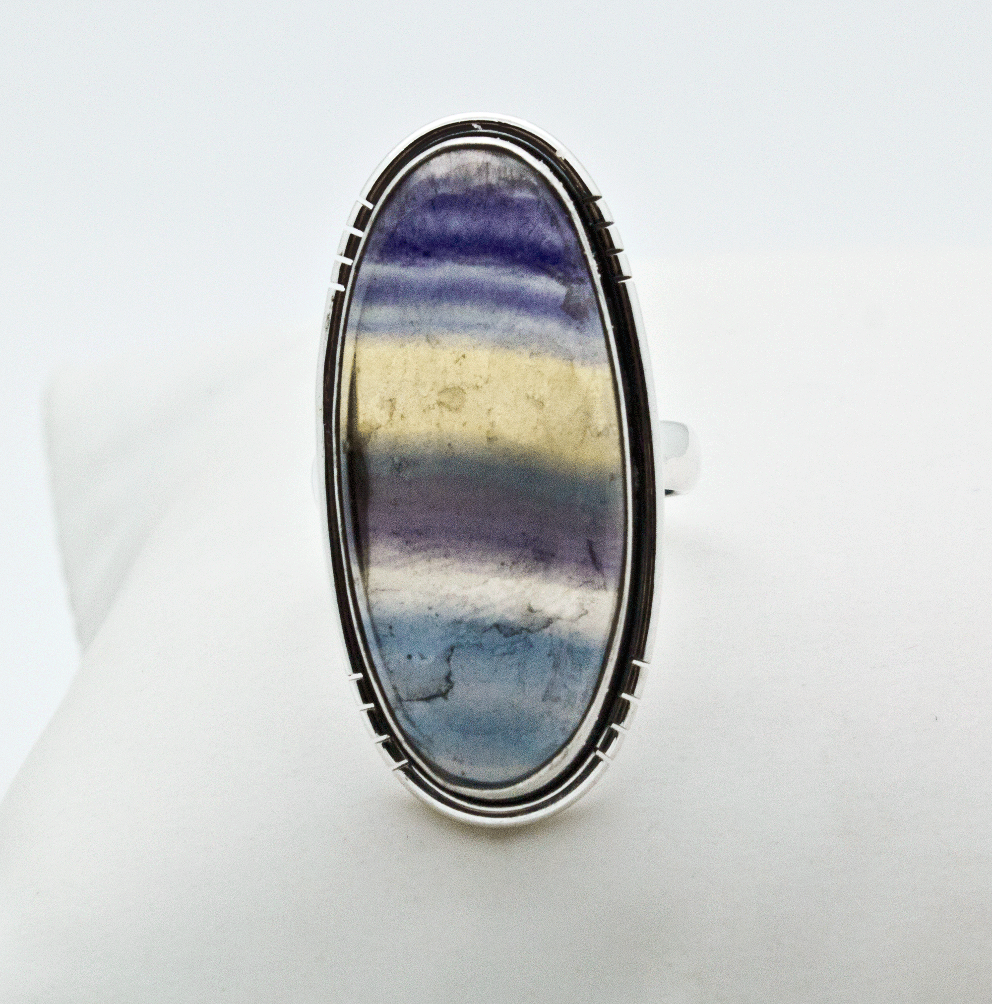 Sterling Silver Rainbow Fluorite Ring Size 7