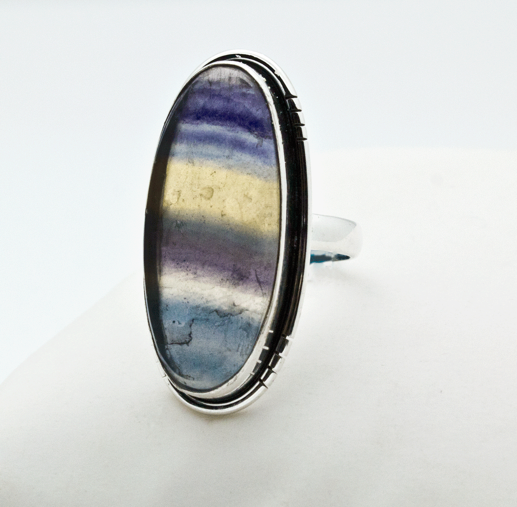 Sterling Silver Rainbow Fluorite Ring Size 7