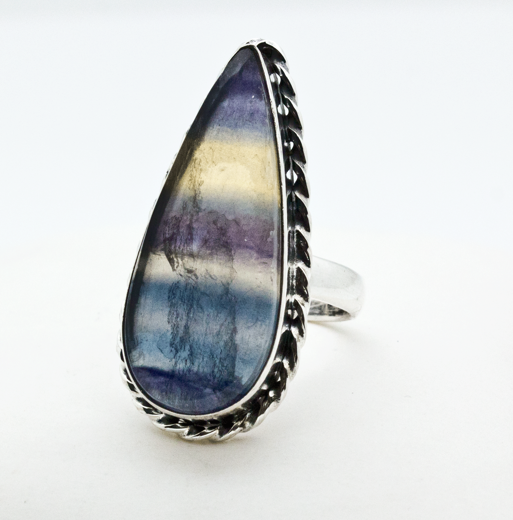 Sterling Silver Rainbow Fluorite Ring Size 7