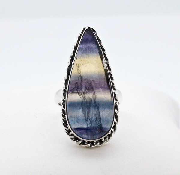 Sterling Silver Rainbow Fluorite Ring Size 7