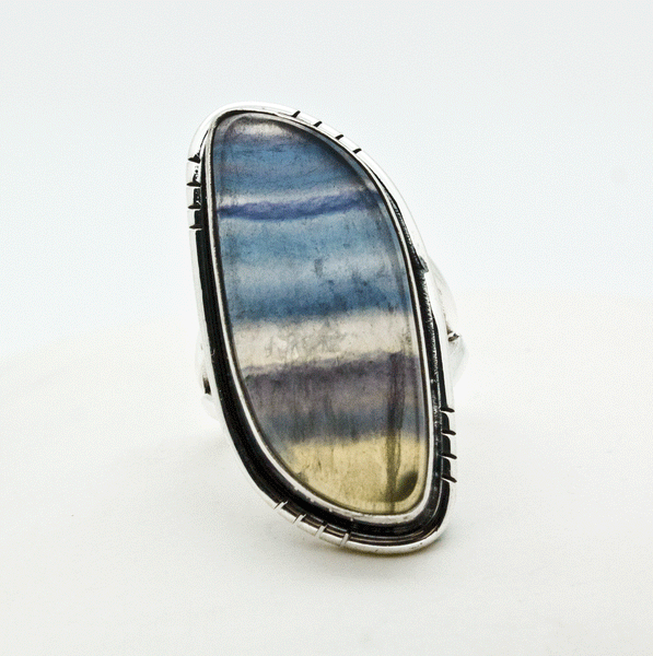 Sterling Silver Rainbow Fluorite Ring Size 5