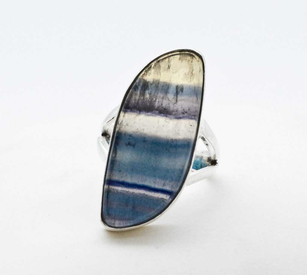 Sterling Silver Rainbow Fluorite Ring Size 6