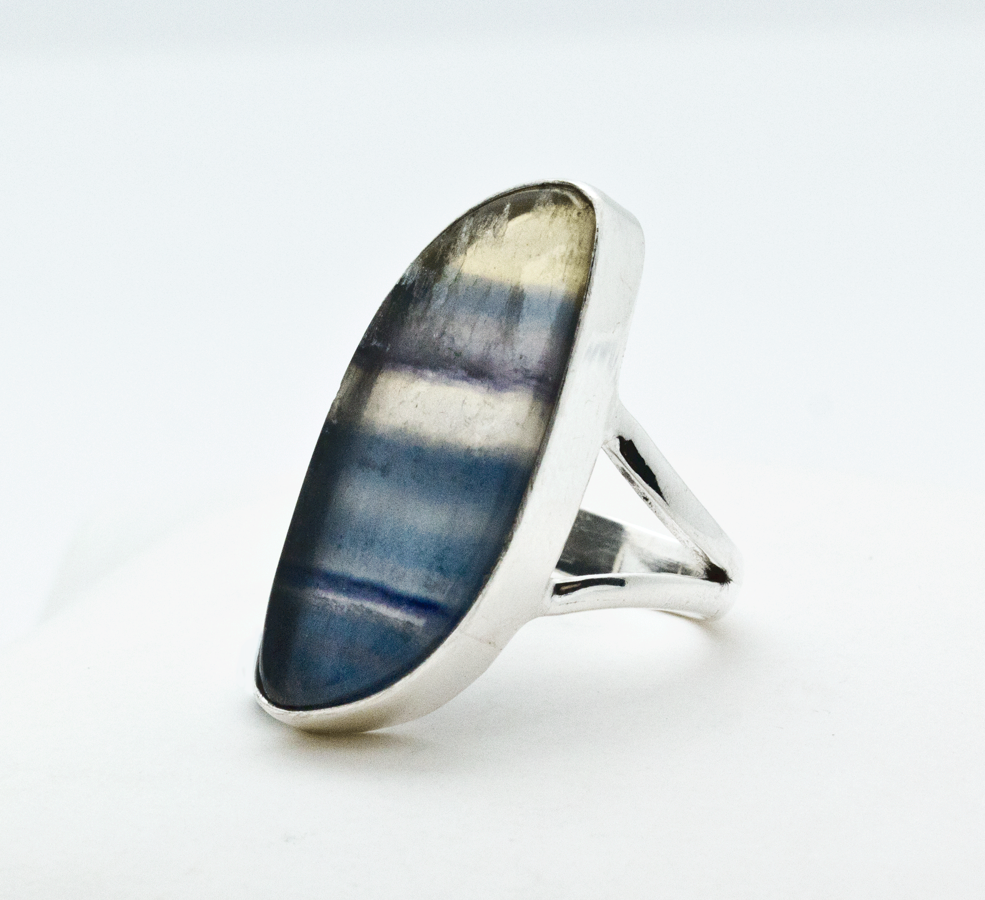 Sterling Silver Rainbow Fluorite Ring Size 6