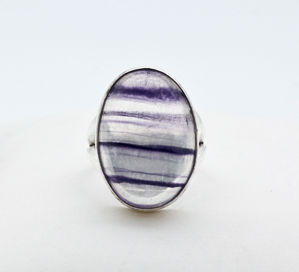 Sterling Silver Rainbow Fluorite Ring Size 5