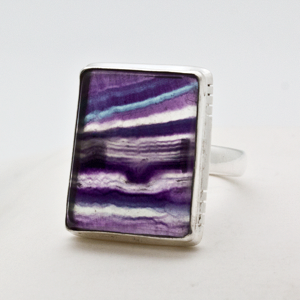 Sterling Silvewr Rainbow Fluorite Ring Size 9