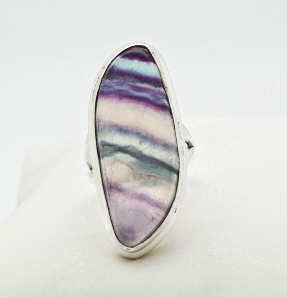 Sterling Silver Rainbow Fluorite Ring Size 5