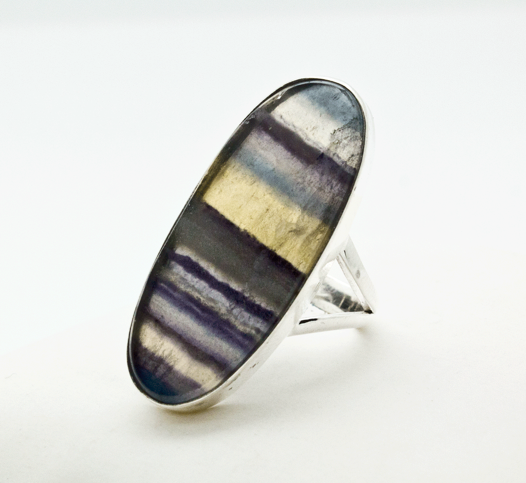 Sterling Silver Rainbow Fluorite Ring Size 9