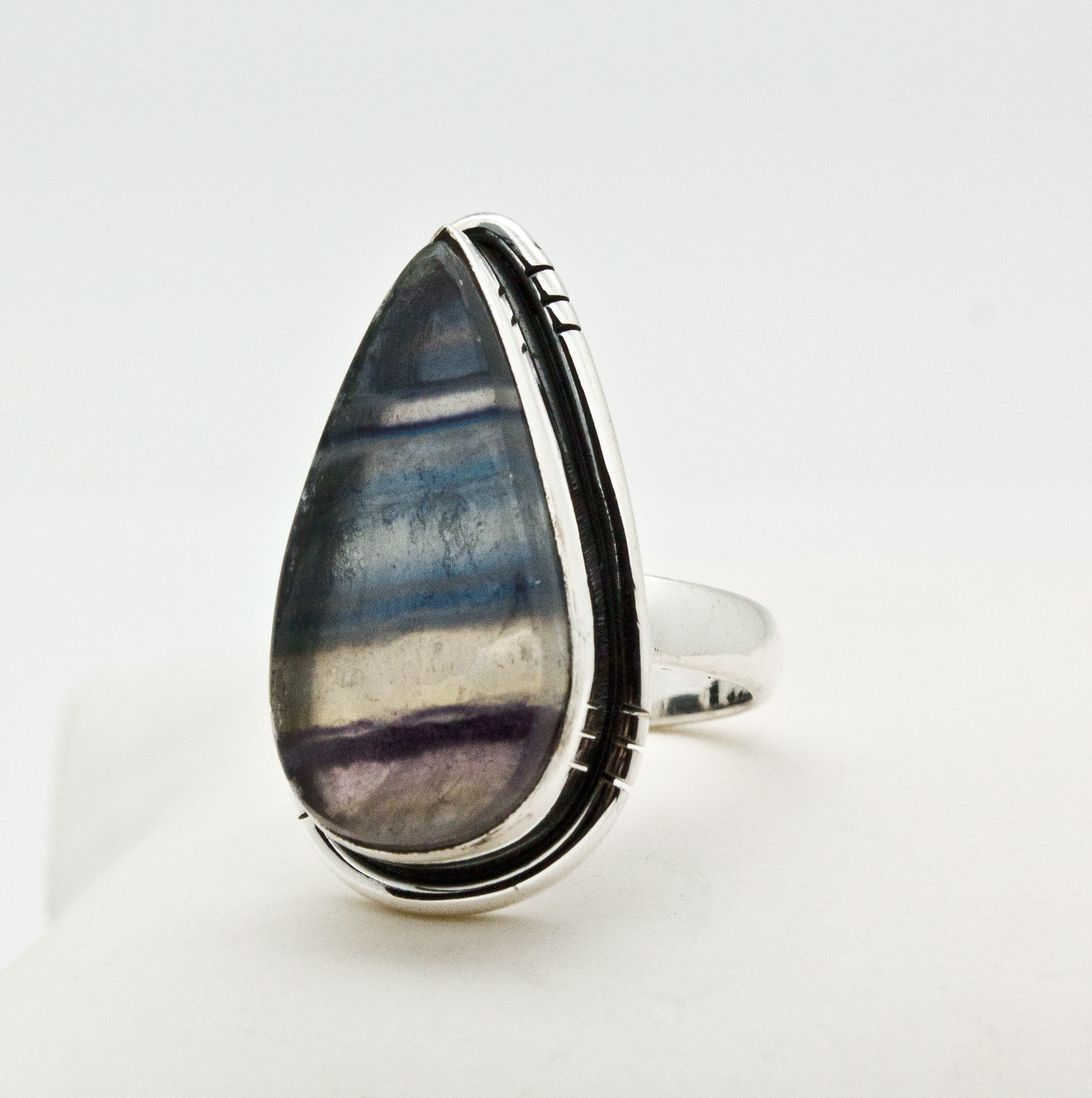 Sterling Silver Rainbow Fluorite Ring SIze 5