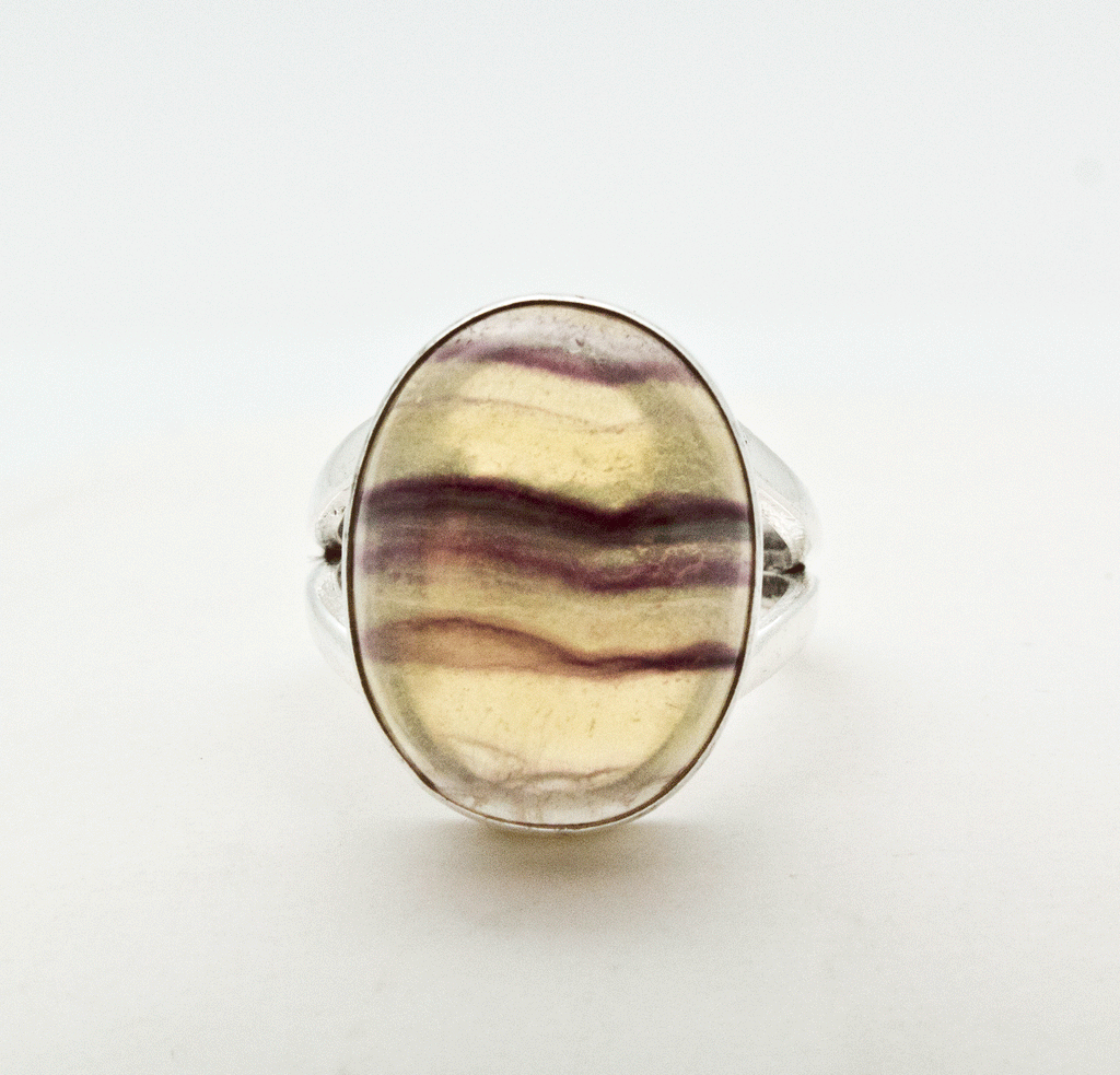 Sterling Silver Rainbow Fluorite Ring Size 5