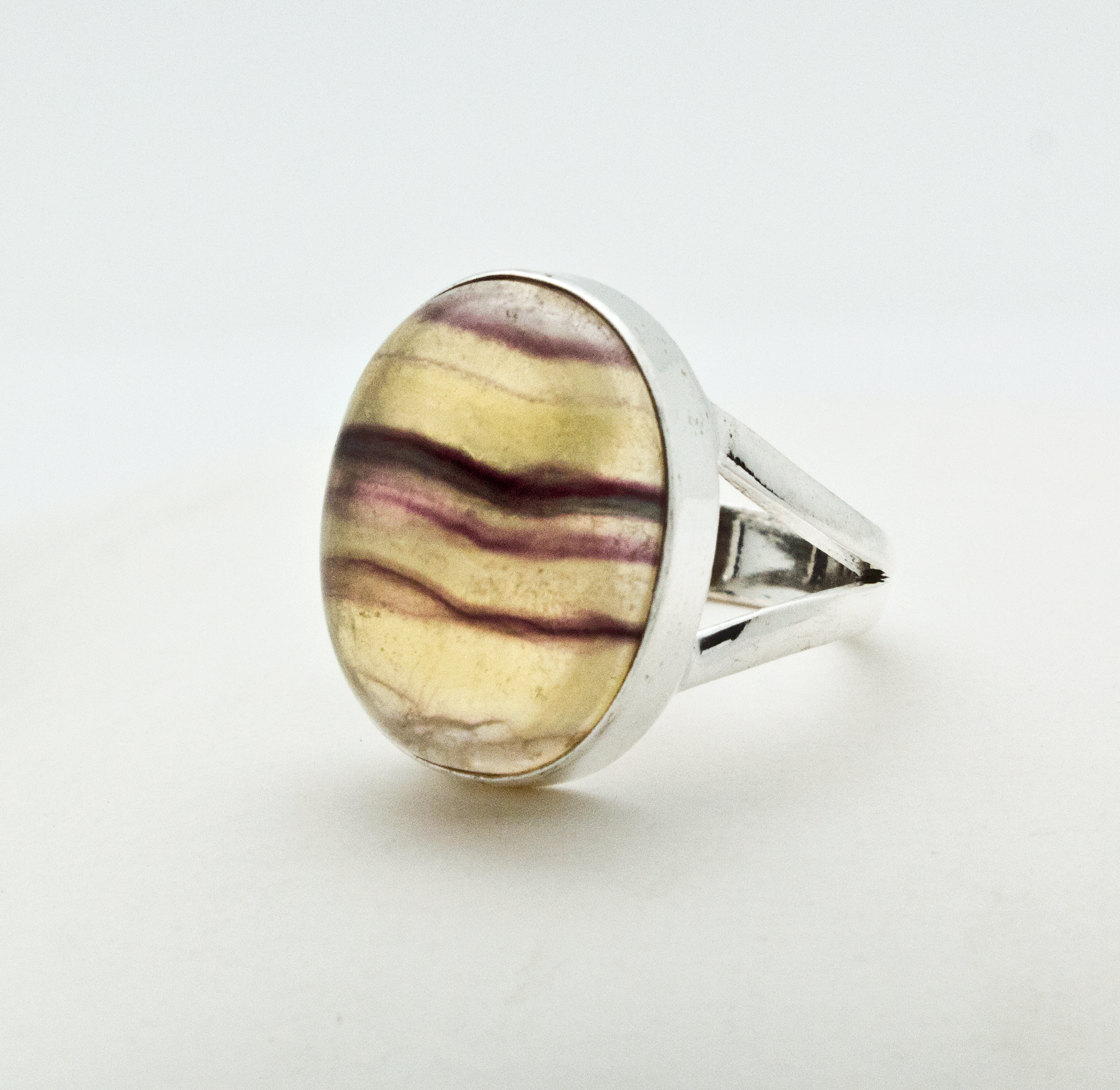 Sterling Silver Rainbow Fluorite Ring Size 5