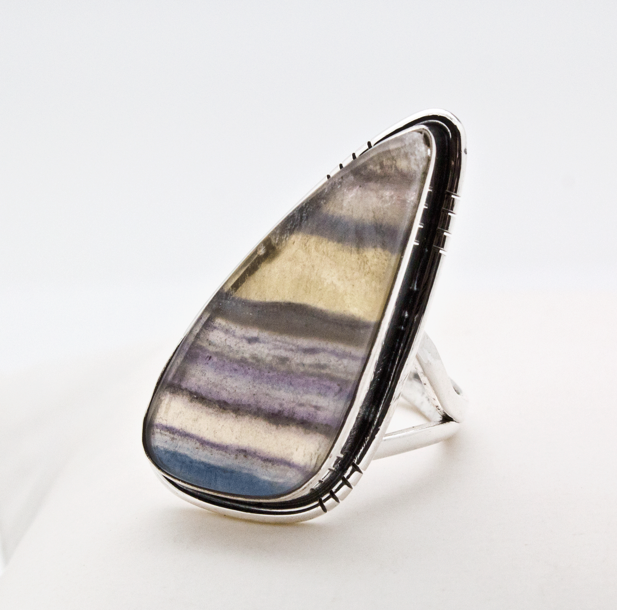 Sterling Silver Rainbow Fluorite Ring Size 7