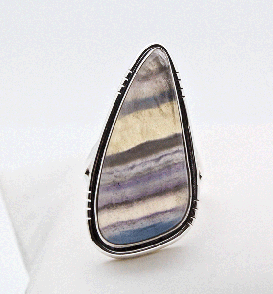 Sterling Silver Rainbow Fluorite Ring Size 7