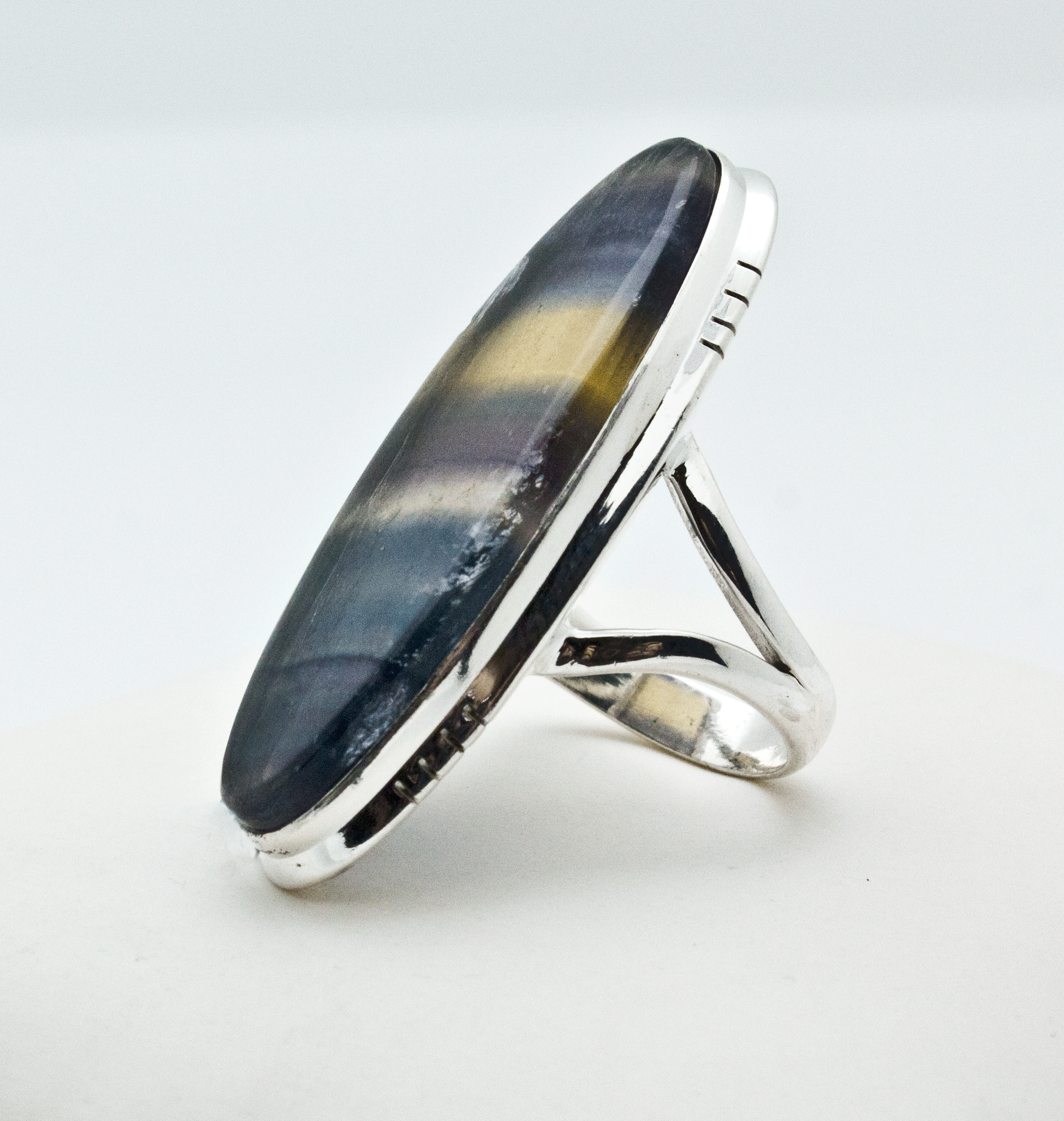 Sterling Silver Rainbow Fluorite Ring Size 7