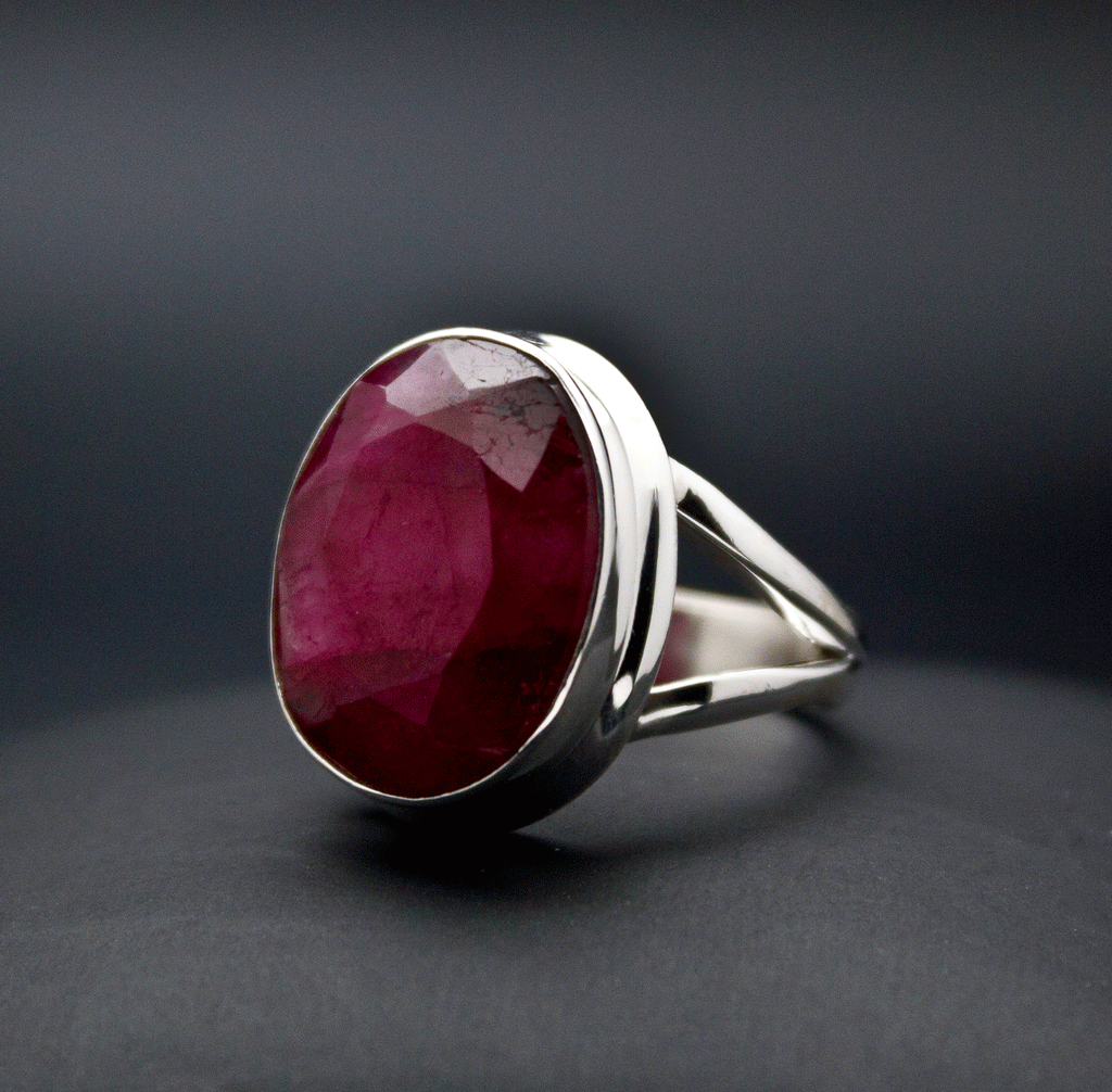 Sterling Silver Faceted Ruby Ring Size 7