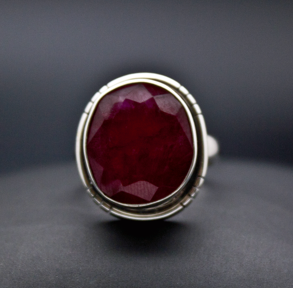 Sterling Silver Faceted Ruby Ring