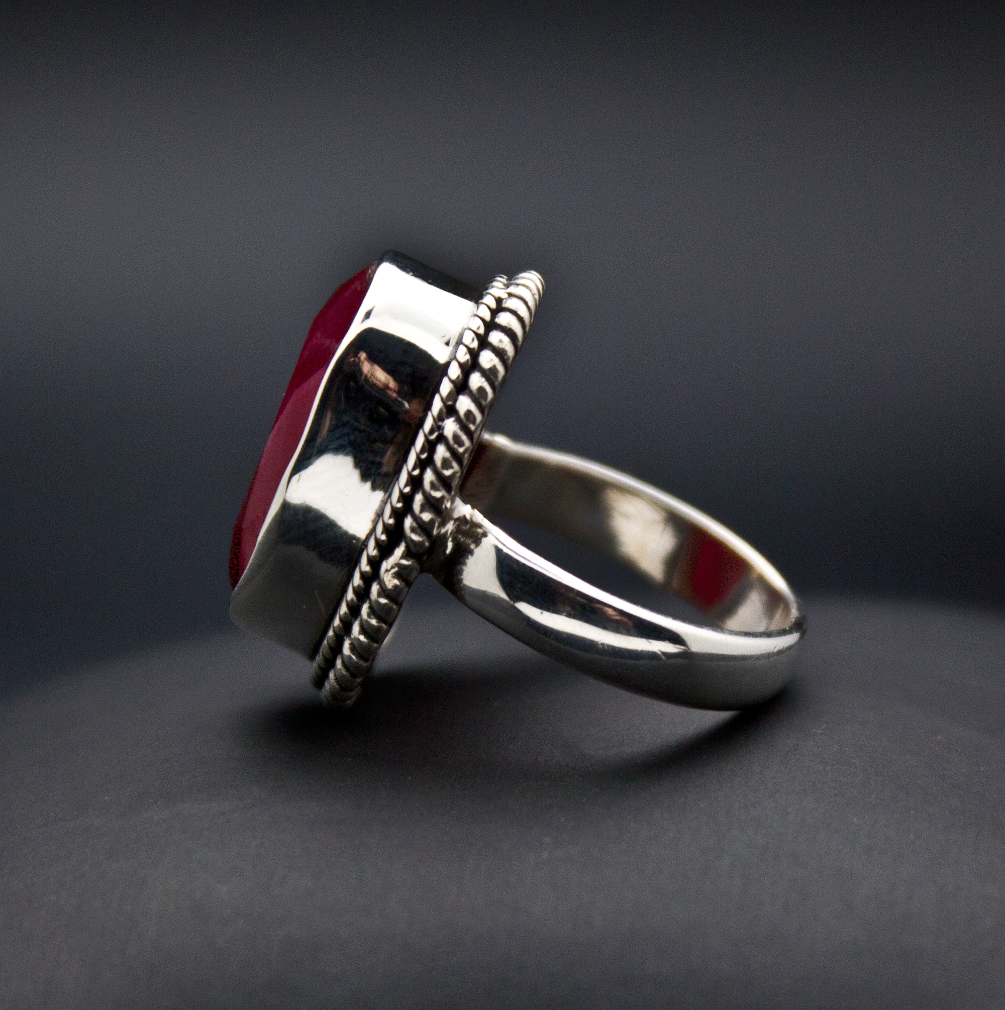 Sterling Silver Faceted Ruby Ring Size 5
