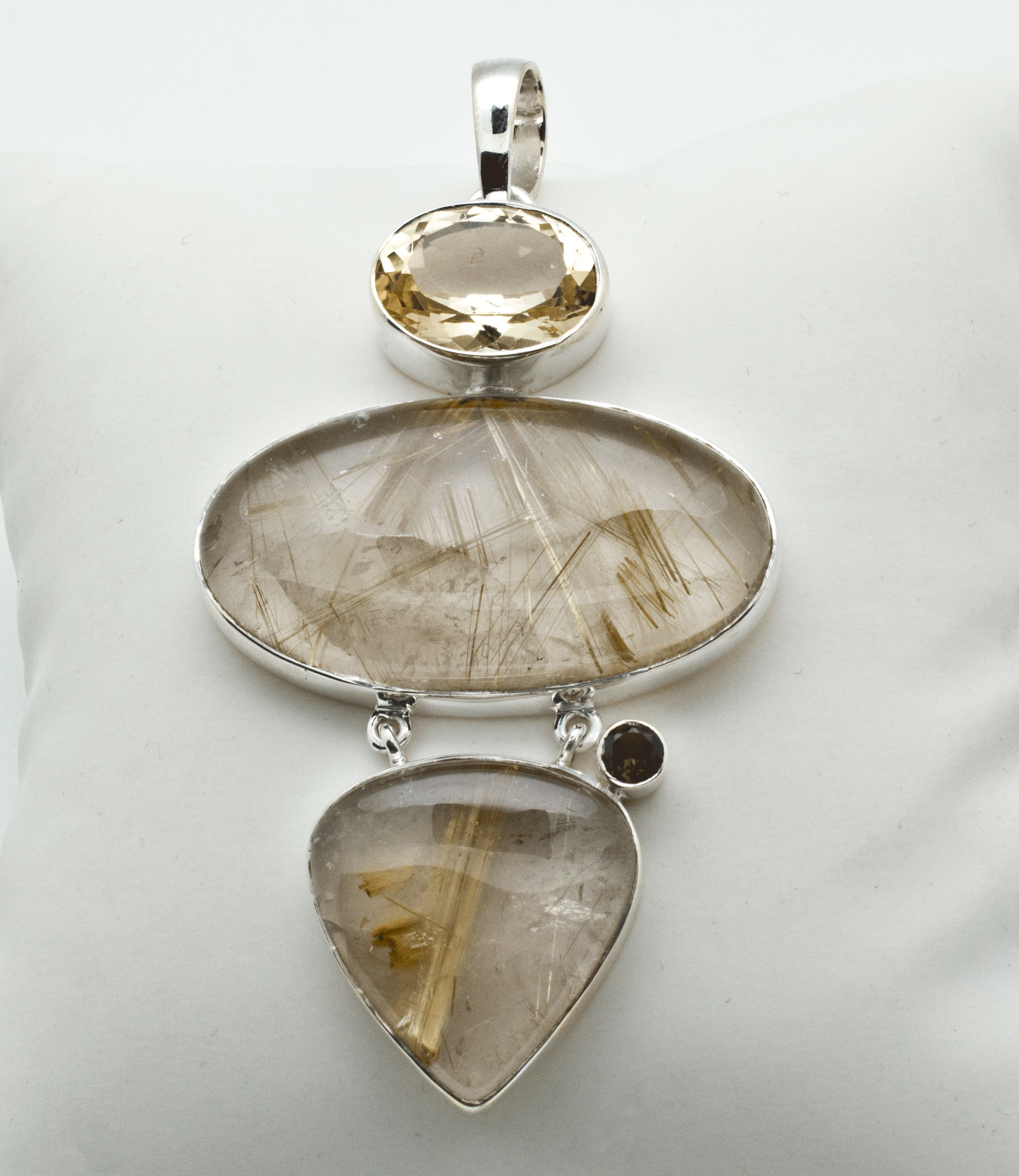 Sterling Silver Rutilated Quartz with Citrine and Smoky Quartz