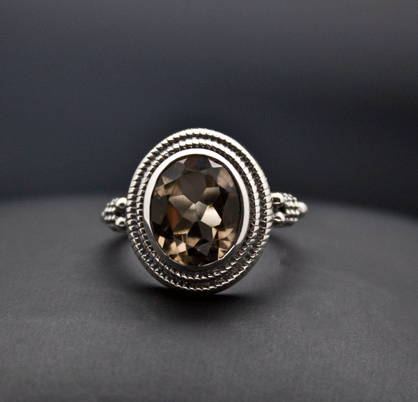 Sterling Silver Smoky Quartz Ring Size 5.5