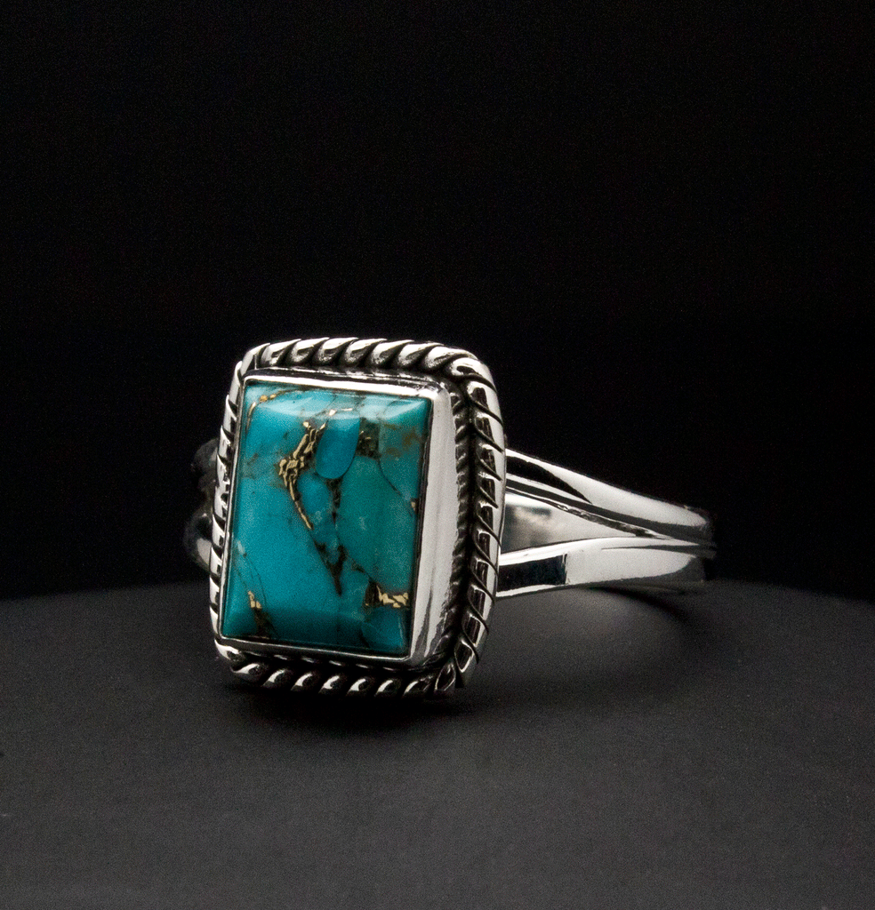 Sterling Silver Turquoise with Silver Inclusions Ring Size 7
