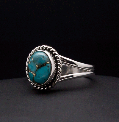 Sterling Silver Turquoise with Silver Inclusions Ring Size 7