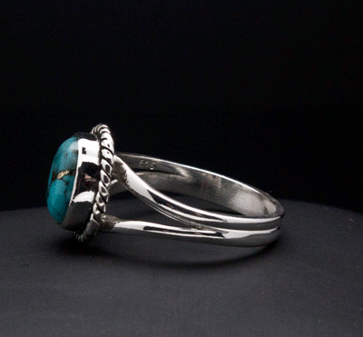 Sterling Silver Turquoise with Silver Inclusions Ring Size 7