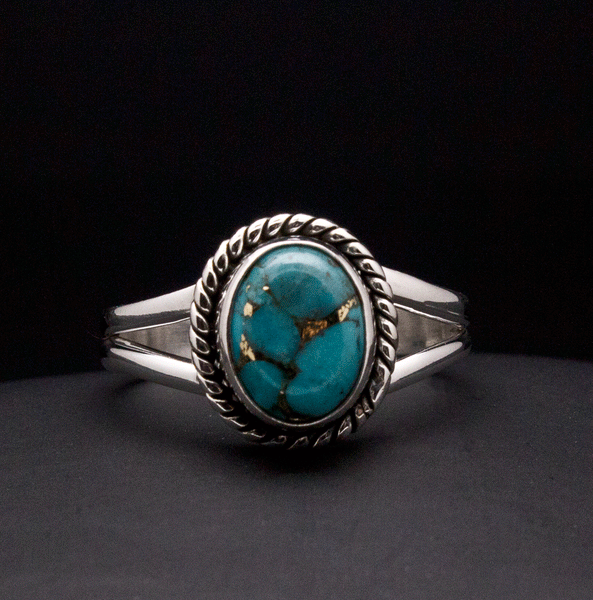 Sterling Silver Turquoise with Silver Inclusions Ring Size 7