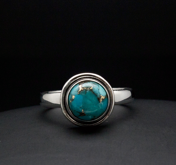 Sterling Silver Turquoise with Silver Inclusions Ring Size 7