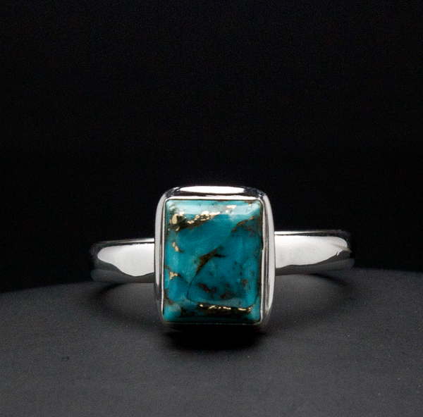 Sterling Silver Turquoise with Silver Inclusions Ring Size 8