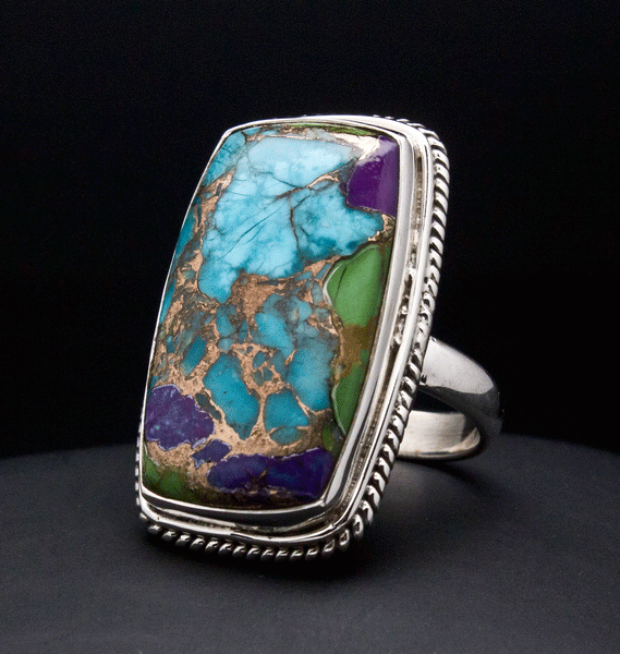 Sterling Silver Multi Color Turquoise Ring Size 7