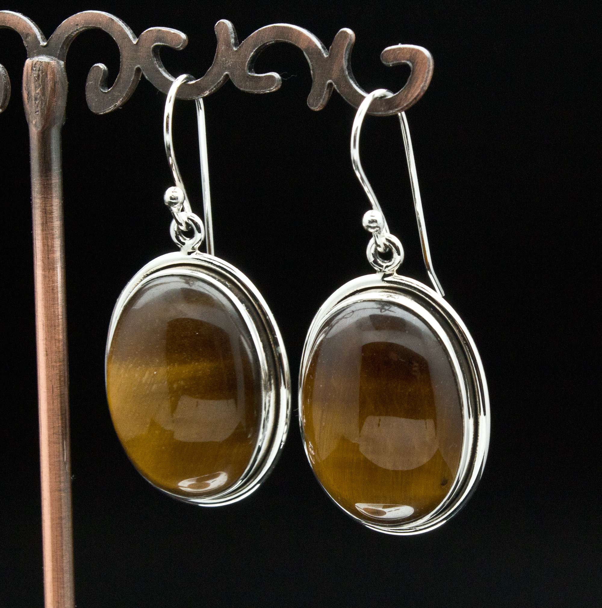 Sterling Silver Yellow Tiger Eye Earrings