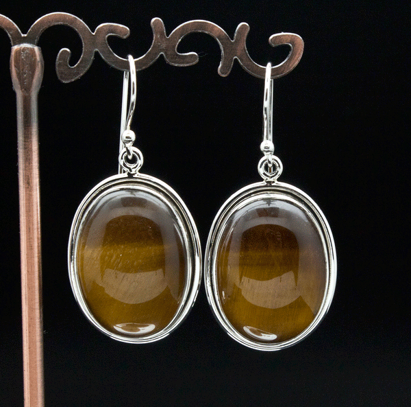 Sterling Silver Yellow Tiger Eye Earrings