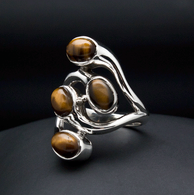 Sterling Silver Yellow Tiger Eye Ring Size 7