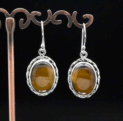 Sterling Silver Yellow Tiger Eye Earrings